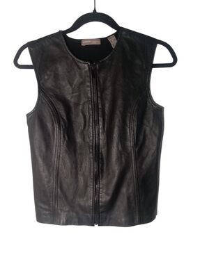Valerie Stephens Women's Black NZ Lambskin Leather Fitted Vest Size PS